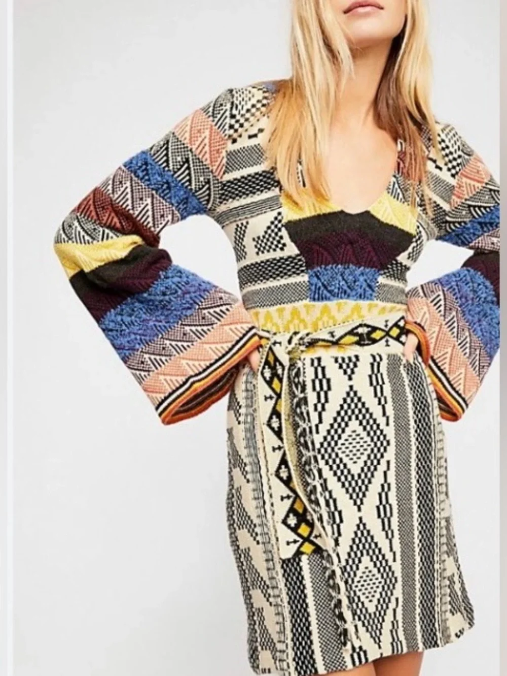 NWT Free People Patchwork Sweater Dress Size L - Picture 2 of 7